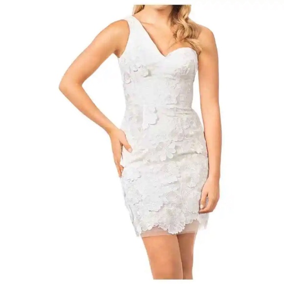 Dress the Population Dresses & Skirts - Dress The Population Maddie One Shoulder Lace Mini Dress White Large L